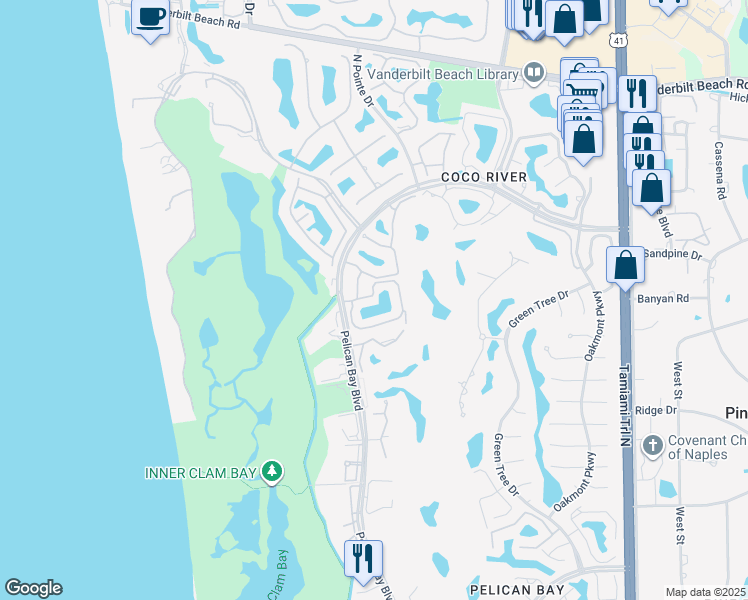 map of restaurants, bars, coffee shops, grocery stores, and more near 7622 Pebble Creek Circle in Naples