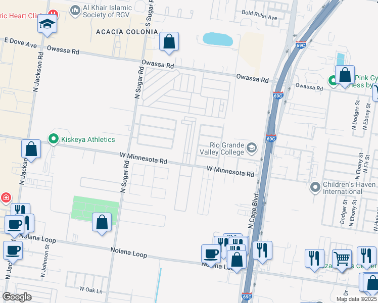map of restaurants, bars, coffee shops, grocery stores, and more near 5317 North Winona Drive in Pharr