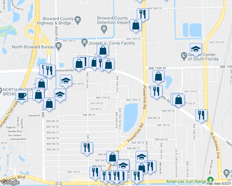 map of restaurants, bars, coffee shops, grocery stores, and more near 1151 Northwest 24th Avenue in Pompano Beach