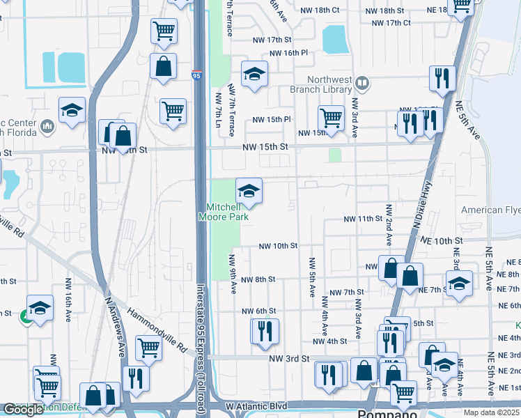 map of restaurants, bars, coffee shops, grocery stores, and more near 1201 NW 6th Ave in Pompano Beach
