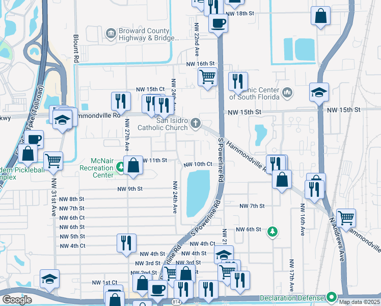 map of restaurants, bars, coffee shops, grocery stores, and more near 2301 Northwest 11th Court in Pompano Beach