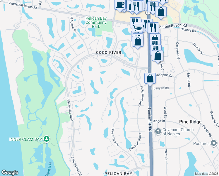 map of restaurants, bars, coffee shops, grocery stores, and more near 7012 Verde Way in Naples