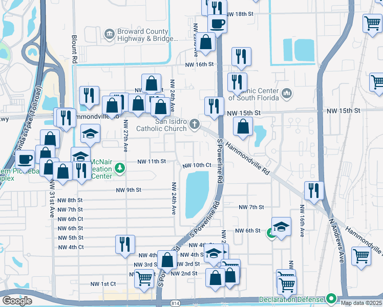 map of restaurants, bars, coffee shops, grocery stores, and more near 2301 Northwest 11th Court in Pompano Beach