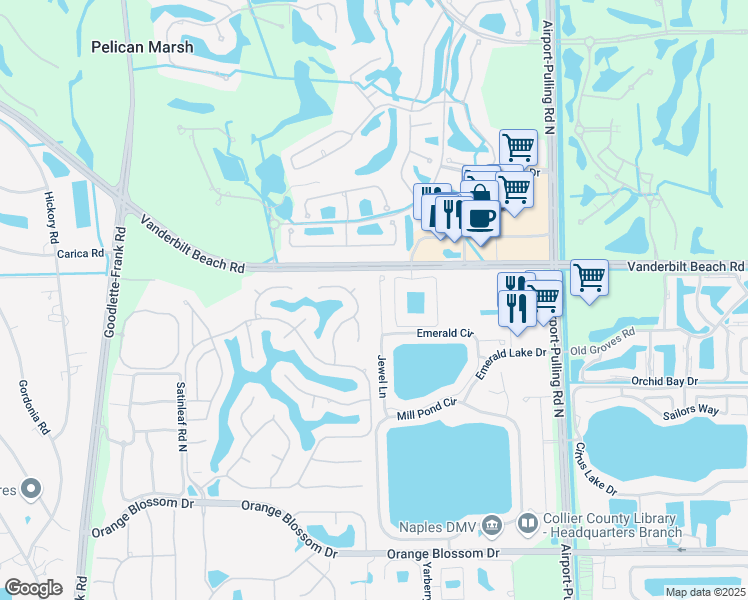map of restaurants, bars, coffee shops, grocery stores, and more near 7767 Jewel Lane in Naples
