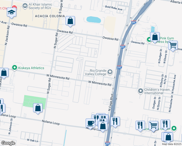 map of restaurants, bars, coffee shops, grocery stores, and more near 407 West Cheyenne Avenue in Pharr