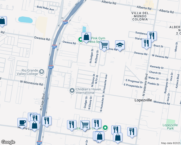 map of restaurants, bars, coffee shops, grocery stores, and more near 612 East Seminole Avenue in Pharr