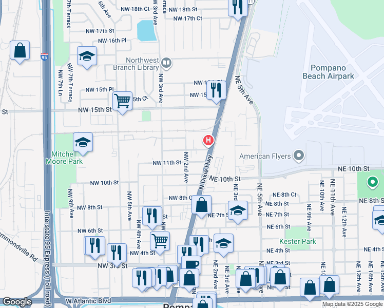 map of restaurants, bars, coffee shops, grocery stores, and more near 116 Northwest 12th Street in Pompano Beach