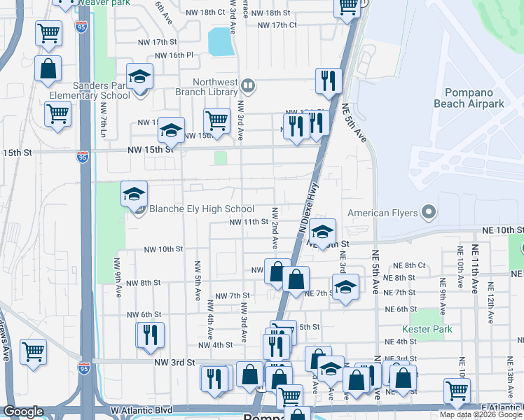 map of restaurants, bars, coffee shops, grocery stores, and more near 212 Northwest 12th Street in Pompano Beach