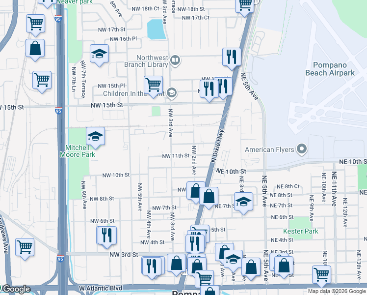 map of restaurants, bars, coffee shops, grocery stores, and more near 212 Northwest 12th Street in Pompano Beach