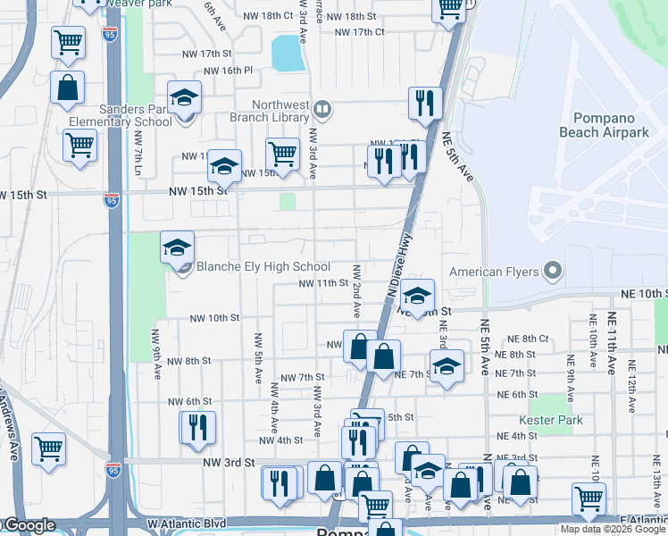 map of restaurants, bars, coffee shops, grocery stores, and more near 212 Northwest 12th Street in Pompano Beach