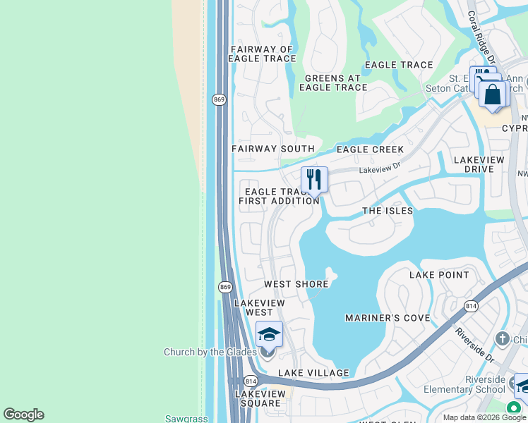 map of restaurants, bars, coffee shops, grocery stores, and more near 12613 Northwest 9th Court in Coral Springs
