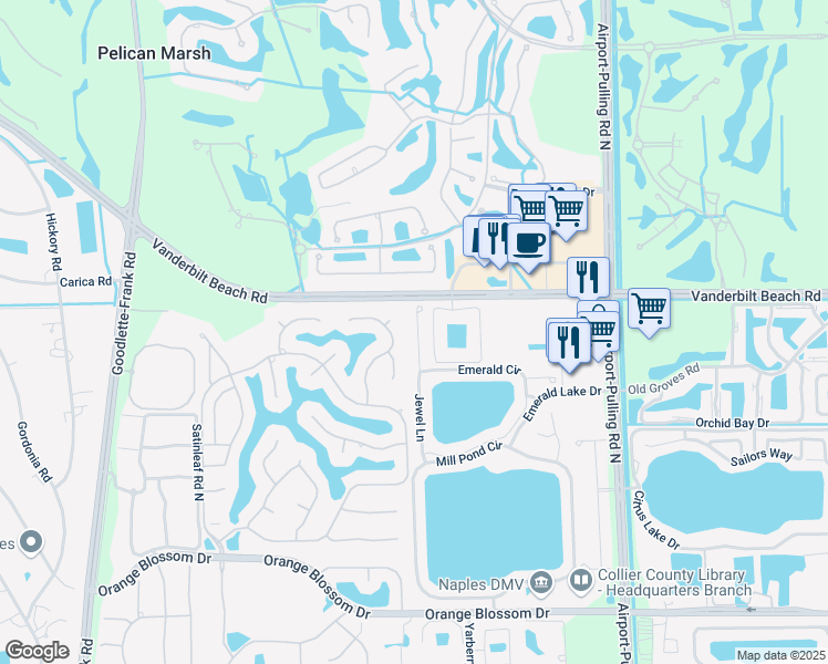map of restaurants, bars, coffee shops, grocery stores, and more near 7767 Jewel Lane in Naples