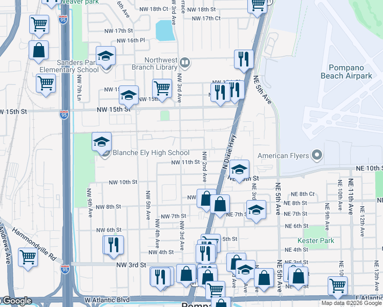 map of restaurants, bars, coffee shops, grocery stores, and more near 212 Northwest 12th Street in Pompano Beach
