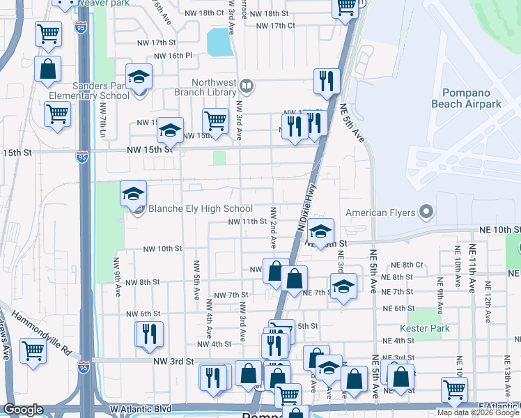 map of restaurants, bars, coffee shops, grocery stores, and more near 212 Northwest 12th Street in Pompano Beach