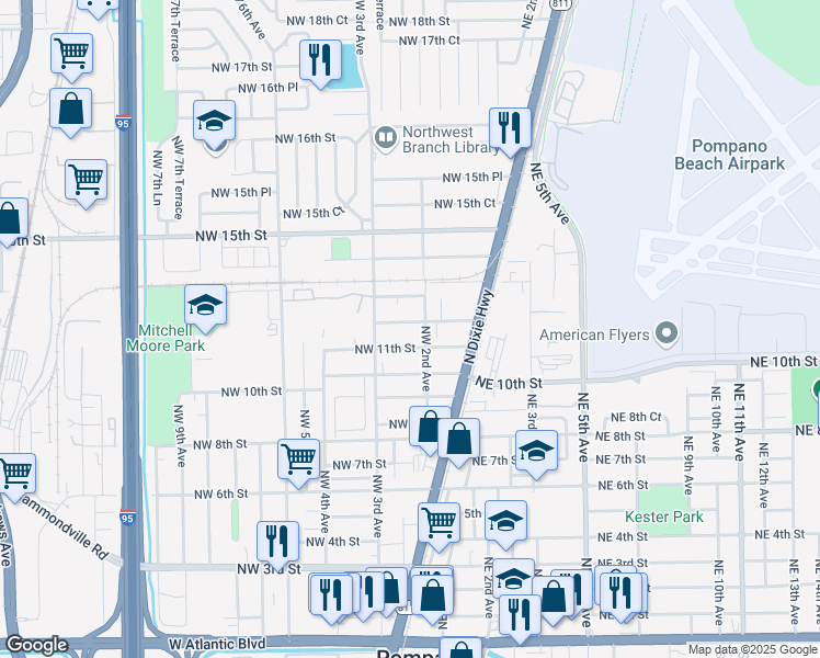 map of restaurants, bars, coffee shops, grocery stores, and more near 212 Northwest 12th Street in Pompano Beach