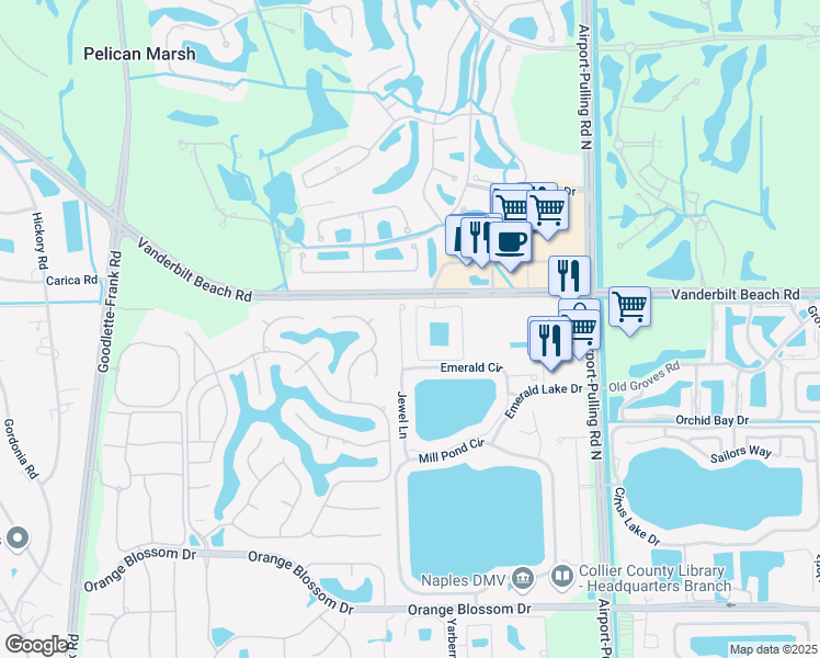 map of restaurants, bars, coffee shops, grocery stores, and more near 7768 Jewel Lane in Naples