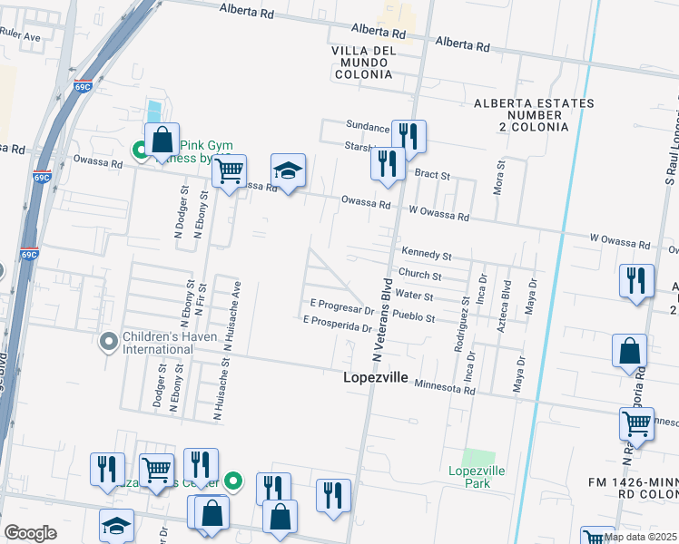 map of restaurants, bars, coffee shops, grocery stores, and more near 5706 North Nueva Esperanza Drive in Pharr