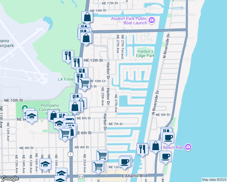 map of restaurants, bars, coffee shops, grocery stores, and more near 2660 Northeast 9th Court in Pompano Beach
