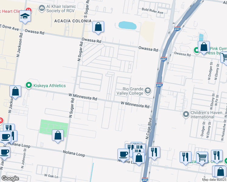 map of restaurants, bars, coffee shops, grocery stores, and more near 5317 North Winona Drive in Pharr