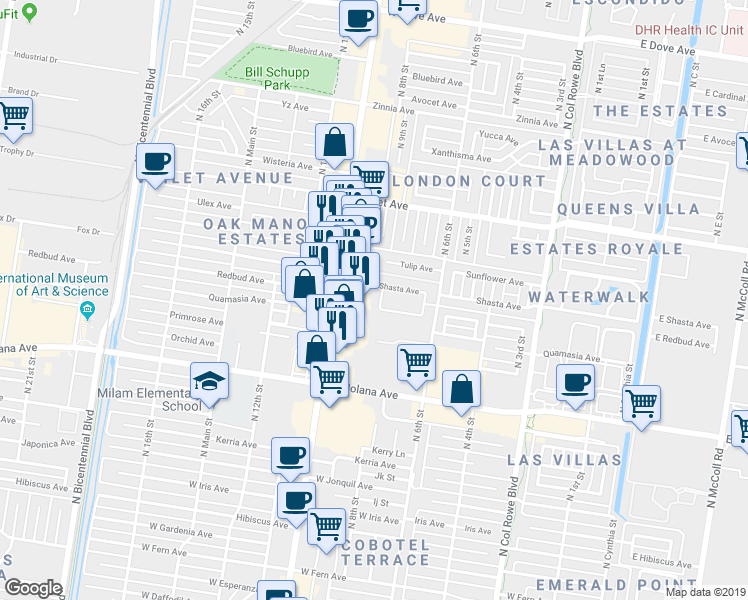 map of restaurants, bars, coffee shops, grocery stores, and more near 4409 North 8th Street in McAllen