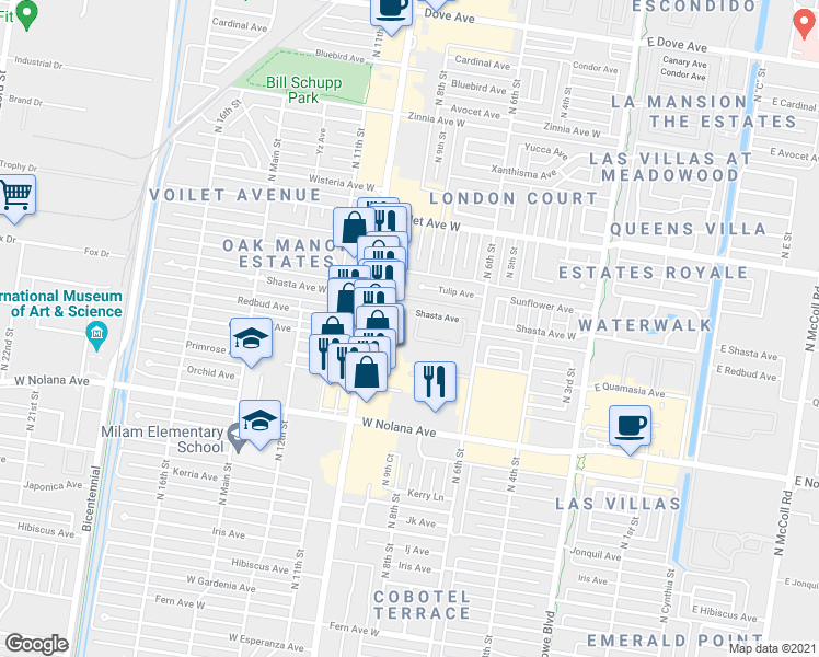 map of restaurants, bars, coffee shops, grocery stores, and more near 4409 North 8th Street in McAllen