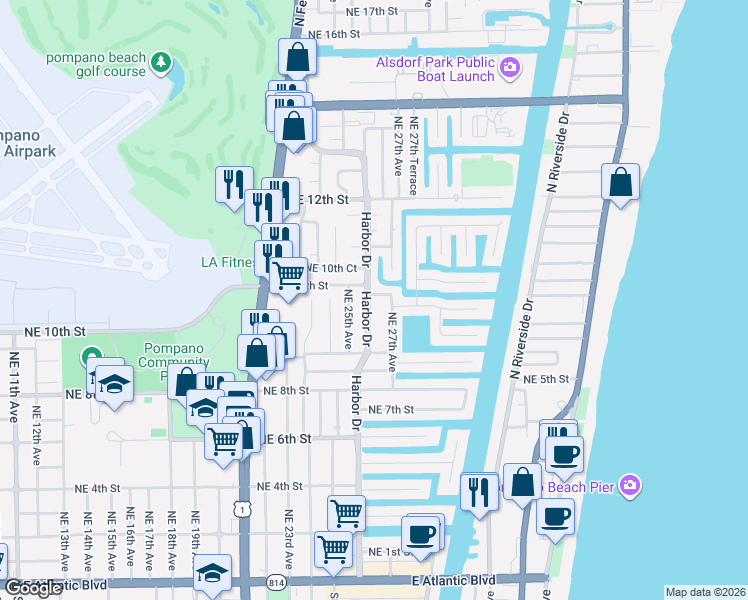 map of restaurants, bars, coffee shops, grocery stores, and more near 2660 Northeast 9th Court in Pompano Beach