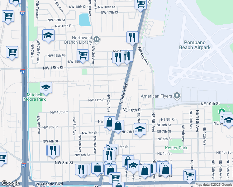 map of restaurants, bars, coffee shops, grocery stores, and more near 116 Northwest 12th Street in Pompano Beach