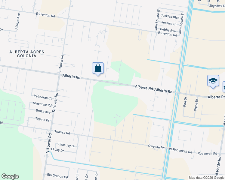 map of restaurants, bars, coffee shops, grocery stores, and more near 7654 East Alberta Road in Edinburg