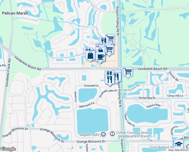 map of restaurants, bars, coffee shops, grocery stores, and more near 2235 Venetian Court in Naples