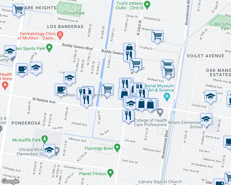 map of restaurants, bars, coffee shops, grocery stores, and more near 4101 North 24th Lane in McAllen