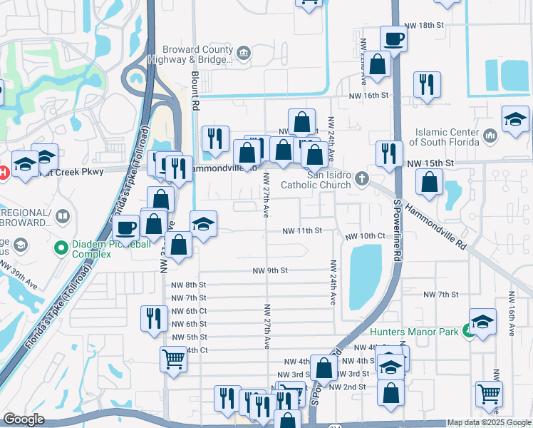 map of restaurants, bars, coffee shops, grocery stores, and more near 1207 Northwest 27th Avenue in Pompano Beach