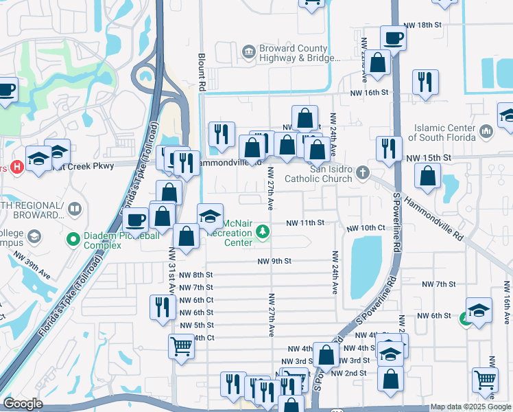 map of restaurants, bars, coffee shops, grocery stores, and more near 1207 Northwest 27th Avenue in Pompano Beach