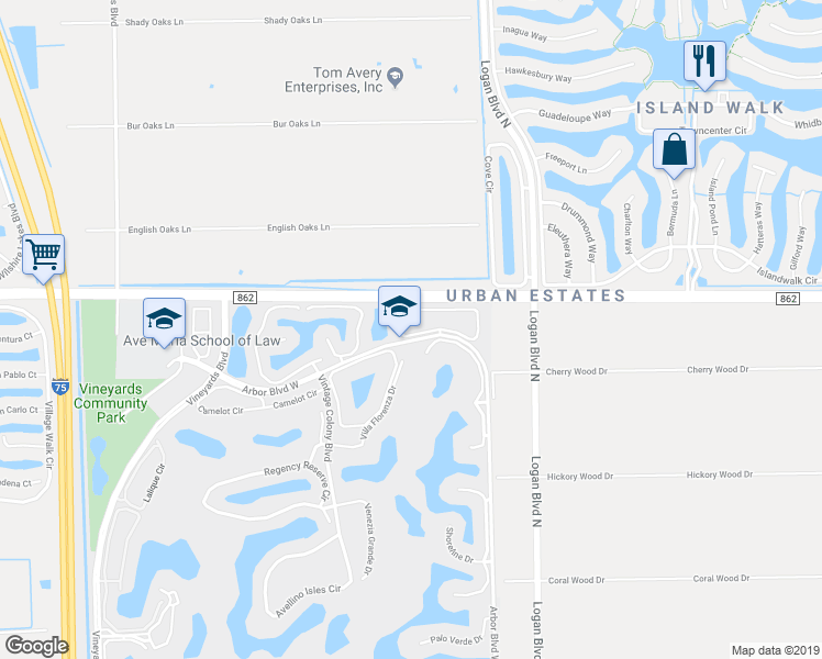 map of restaurants, bars, coffee shops, grocery stores, and more near 909 Vistana Circle in Naples