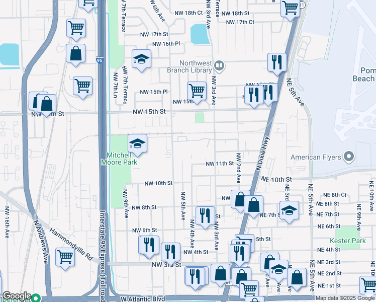 map of restaurants, bars, coffee shops, grocery stores, and more near 1121 Northwest 5th Avenue in Pompano Beach