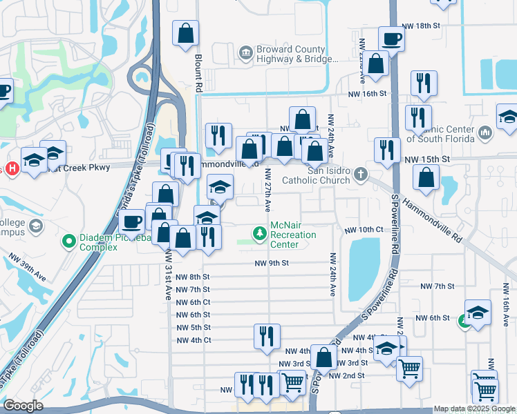map of restaurants, bars, coffee shops, grocery stores, and more near 1207 Northwest 27th Avenue in Pompano Beach
