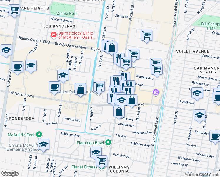 map of restaurants, bars, coffee shops, grocery stores, and more near 4101 North 24th Lane in McAllen