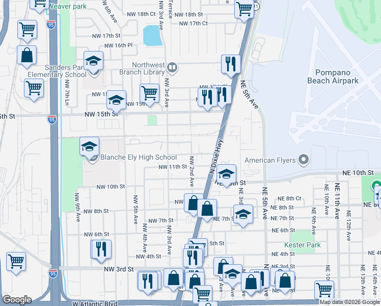 map of restaurants, bars, coffee shops, grocery stores, and more near 212 Northwest 12th Street in Pompano Beach