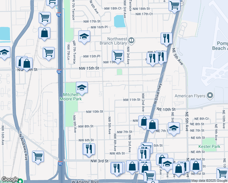 map of restaurants, bars, coffee shops, grocery stores, and more near 1210 Northwest 6th Avenue in Pompano Beach