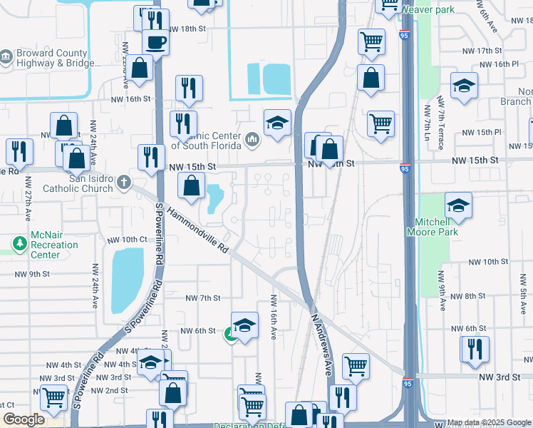 map of restaurants, bars, coffee shops, grocery stores, and more near 1663 Northwest 11th Circle in Pompano Beach
