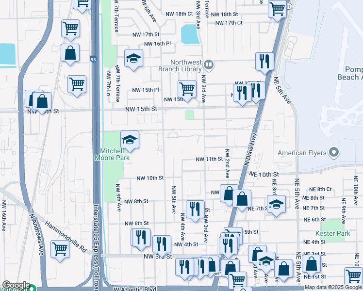 map of restaurants, bars, coffee shops, grocery stores, and more near 1210 Northwest 6th Avenue in Pompano Beach
