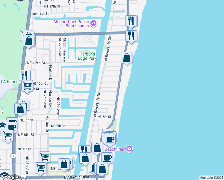 map of restaurants, bars, coffee shops, grocery stores, and more near 3212 Northeast 7th Street in Pompano Beach