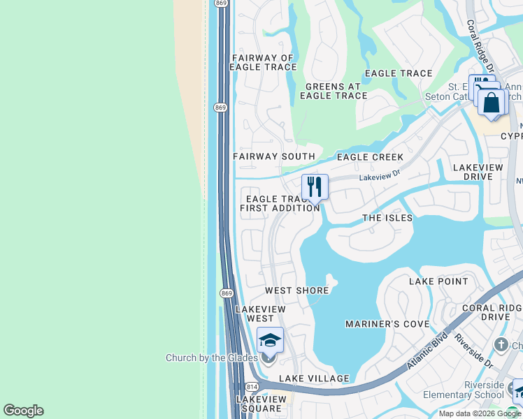 map of restaurants, bars, coffee shops, grocery stores, and more near 12613 Northwest 9th Court in Coral Springs