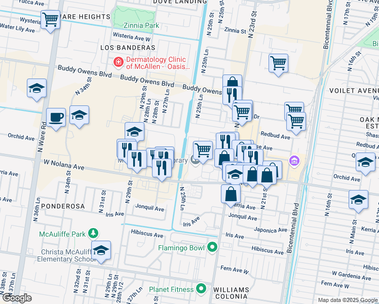 map of restaurants, bars, coffee shops, grocery stores, and more near 4001 North 23rd Street in McAllen