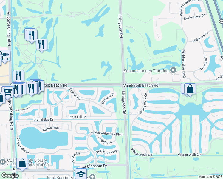 map of restaurants, bars, coffee shops, grocery stores, and more near 7852 Gardner Drive in Naples