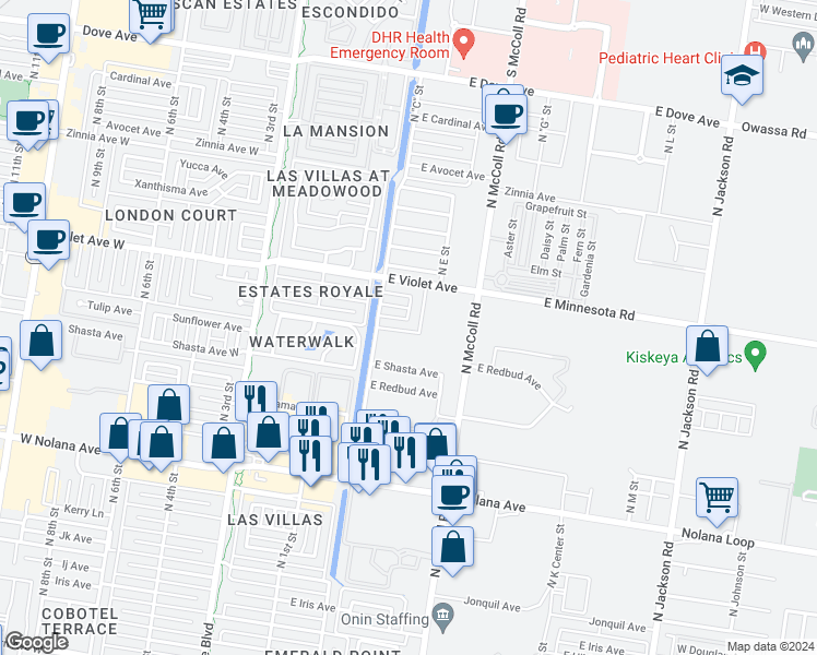map of restaurants, bars, coffee shops, grocery stores, and more near 4501 North McColl Road in McAllen