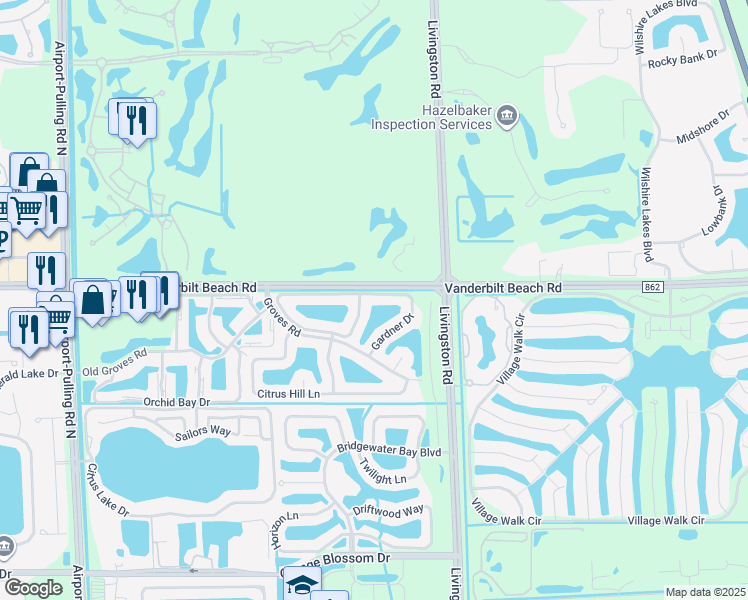 map of restaurants, bars, coffee shops, grocery stores, and more near 7822 Gardner Drive in Naples
