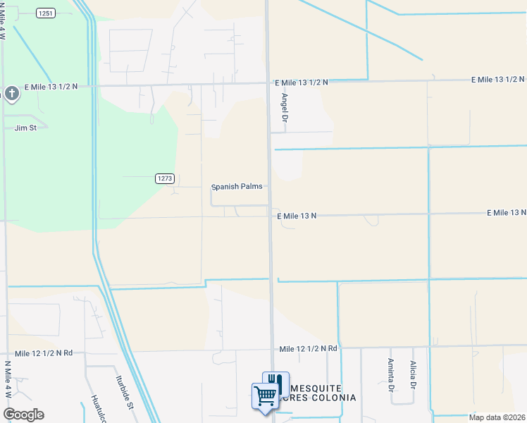 map of restaurants, bars, coffee shops, grocery stores, and more near 3207 Spanish Palms Drive south in Mercedes
