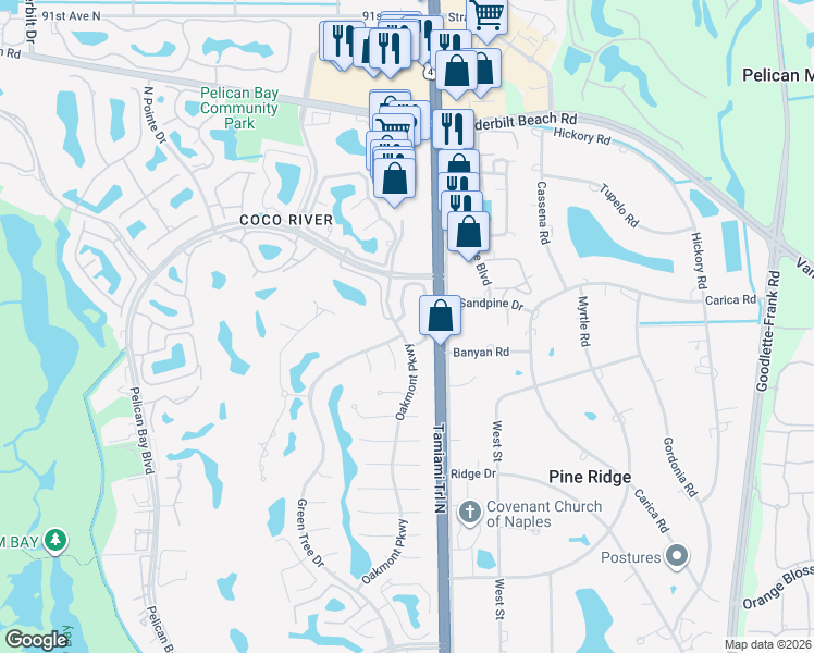 map of restaurants, bars, coffee shops, grocery stores, and more near 7099 Barrington Circle in Naples