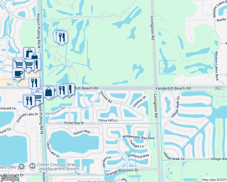 map of restaurants, bars, coffee shops, grocery stores, and more near 7822 Gardner Drive in Naples