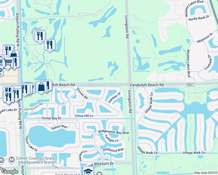 map of restaurants, bars, coffee shops, grocery stores, and more near 7822 Gardner Drive in Naples